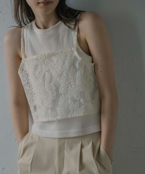MINERTE(ミネルテ)の「【MINERTE】flower stitch bustier / フラワー刺繍シアービスチェ(キャミソール・レディース・アイボリー/ブラック・FREE)」の18枚目の写真