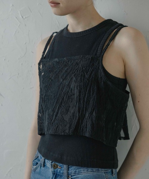 MINERTE(ミネルテ)の「【MINERTE】flower stitch bustier / フラワー刺繍シアービスチェ(キャミソール・レディース・アイボリー/ブラック・FREE)」の13枚目の写真