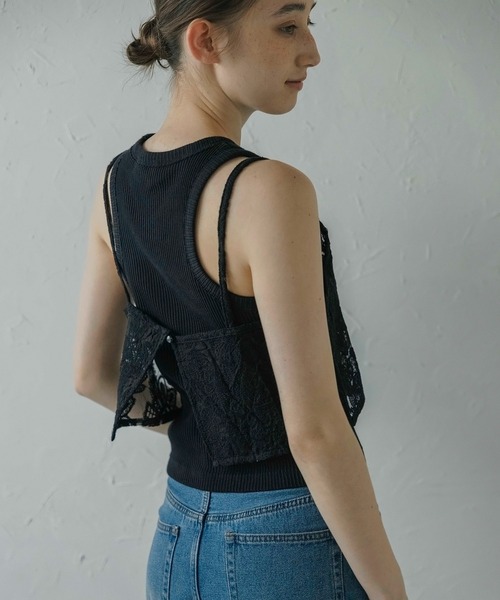MINERTE(ミネルテ)の「【MINERTE】flower stitch bustier / フラワー刺繍シアービスチェ(キャミソール・レディース・アイボリー/ブラック・FREE)」の10枚目の写真