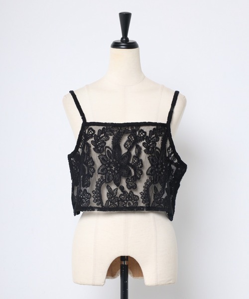 MINERTE(ミネルテ)の「【MINERTE】flower stitch bustier / フラワー刺繍シアービスチェ(キャミソール・レディース・アイボリー/ブラック・FREE)」の3枚目の写真