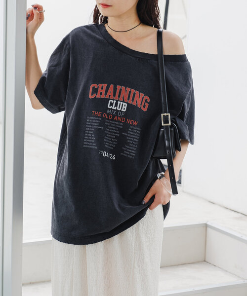 Kastane（カスタネ）の「*【前後2WAY/S.Lサイズ/5色展開】オフショルピグメントロゴTEE（Tシャツ/カットソー・レディース・ブルー/レッド/ブラック/ホワイト/ピンク・SMALL/LARGE）」の12枚目の写真