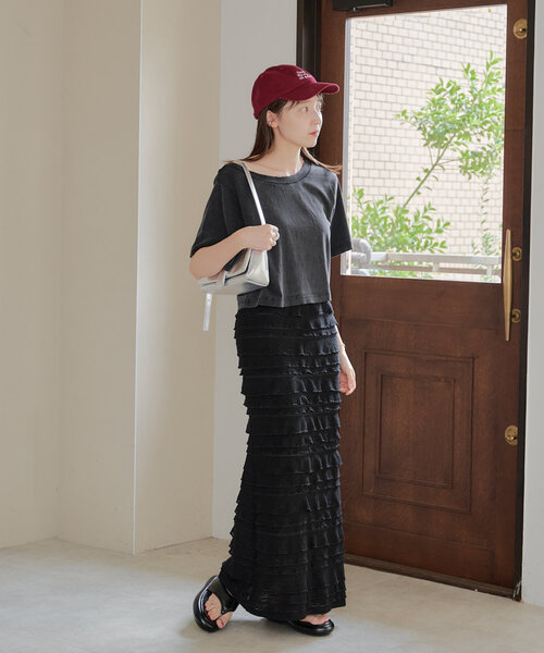 Kastane（カスタネ）の「*【前後2WAY/S.Lサイズ/5色展開】オフショルピグメントロゴTEE（Tシャツ/カットソー・レディース・ブルー/レッド/ブラック/ホワイト/ピンク・SMALL/LARGE）」の18枚目の写真