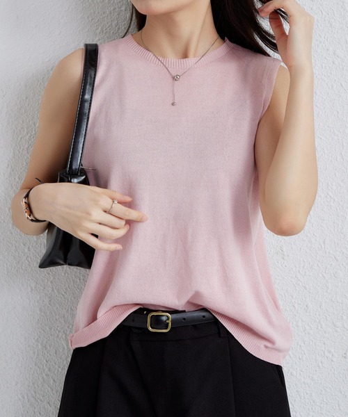 tシャツ 「conte」クルーネック  ノースリーブTシャツ レディース conte tシャツ 「conte」クルーネック ノースリーブTシャツ