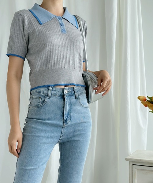 aimoha(アイモハ)の「モダンカラーのポロネックTシャツ (SS)(Tシャツ/カットソー・レディース・グレー・FREE)」の3枚目の写真