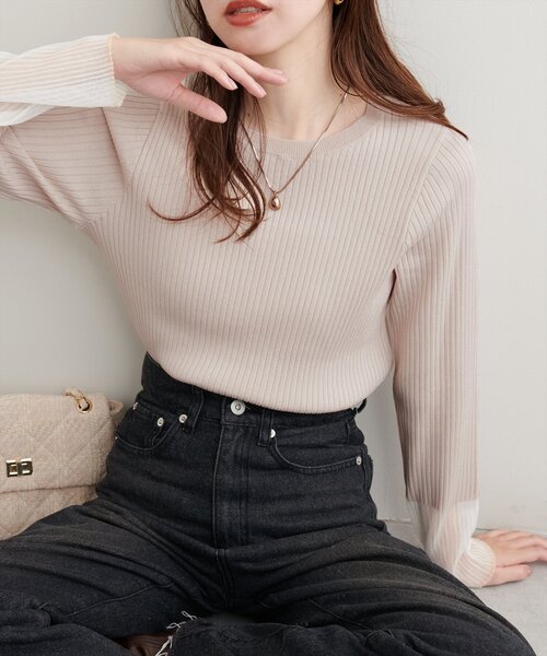 23区　シアーリブニット セール】袖口シアーリブニット（ニット/セーター）｜natural couture