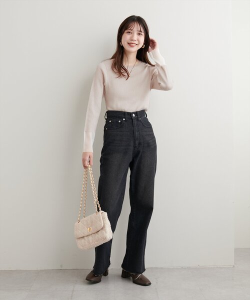 Summer sale CLOCHE（クロッシェ）袖口シアーニット クルーネック リブニット 袖口シアー さらっとした肌触り よく伸びる Summer sale CLOCHE（クロッシェ）袖口シアーニット クルー