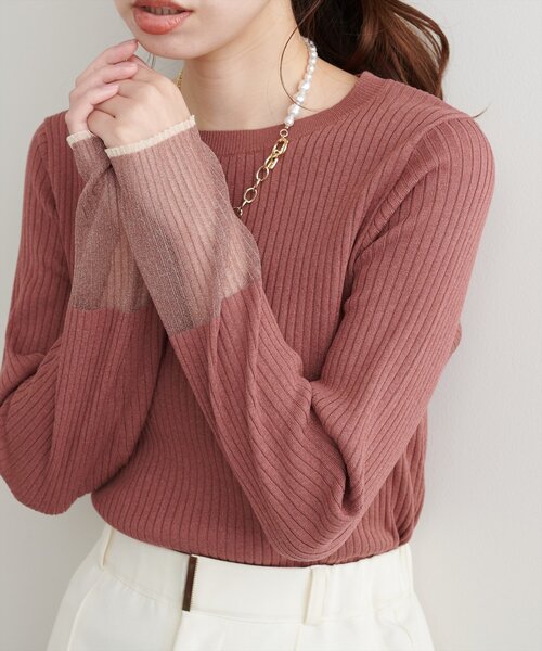 natural couture（ナチュラルクチュール）の「袖口シアーリブニット（ニット/セーター・レディース・ピンク系その他/グレイッシュベージュ/アイボリー/ブラック/ブルー系その他・FREE）」の22枚目の写真