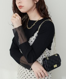 袖口シアーリブニット