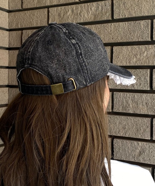 NANEA（ナネア）の「ビーズリボン　レース付きデニムキャップ（キャップ・レディース・ネイビー/ブラック/ブルー・フリー）」の9枚目の写真