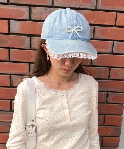 NANEA（ナネア）の「ビーズリボン　レース付きデニムキャップ（キャップ・レディース・ネイビー/ブラック/ブルー・フリー）」の20枚目の写真