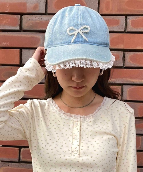 NANEA（ナネア）の「ビーズリボン　レース付きデニムキャップ（キャップ・レディース・ネイビー/ブラック/ブルー・フリー）」の19枚目の写真