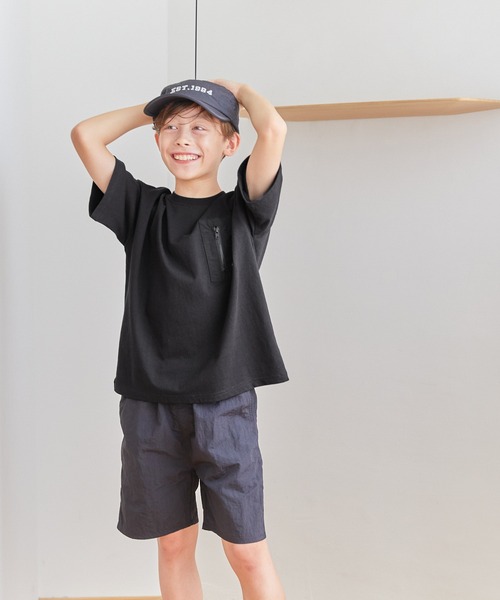 【関税・送料込】ディアゴナルジッパーポケット Tシャツ セール】キッズ ファスナーポケットTシャツ（Tシャツ/カットソー