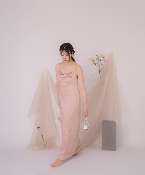 mideal（マイディール）の「satin drape cami onepiece / サテンドレープキャミワンピース（ワンピース・レディース・ピンク/ブルー・FREE）」の9枚目の写真