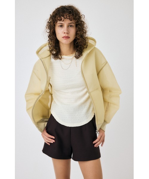 MOUSSY（マウジー）の「SHEER CARDBOARD ZIP UP フーディ（パーカー・レディース・ライトブラック/ベージュ/ミント・FREE）」の4枚目の写真