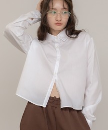 HEILIS（ヘイリス）の「クロップド丈ロングスリーブシャツ / 秋服 ショート丈 長袖 短丈 レギュラーカラー 韓国 ノームコア ブルー オフホワイト イエロー（シャツ/ブラウス）」