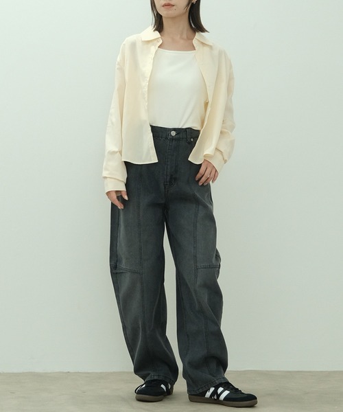 HEILIS(ヘイリス)の「クロップド丈ロングスリーブシャツ / 秋服 冬服 春服 ショート丈 長袖 短丈 レギュラーカラー 韓国 ノームコア ブルー オフホワイト イエロー レイヤード(シャツ/ブラウス・レディース・ブルー/ホワイト/イエロー・FREE)」の15枚目の写真