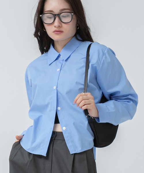 ショート丈シャツ 長袖トップス 3色展開 カジュアルロンＴ トップス Tシャツ シャツ プルオーバー 白シャツ ミニ ミニ丈 ショート ショート丈 袖あり 長袖 HEILIS ブラウス シャツ クロップド丈ロングスリーブシャツ