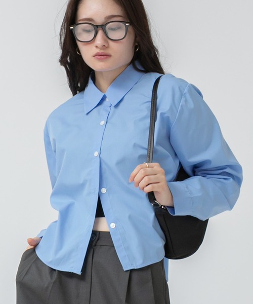 HEILIS(ヘイリス)の「クロップド丈ロングスリーブシャツ / 秋服 冬服 春服 ショート丈 長袖 短丈 レギュラーカラー 韓国 ノームコア ブルー オフホワイト イエロー レイヤード(シャツ/ブラウス・レディース・ブルー/ホワイト/イエロー・FREE)」の18枚目の写真