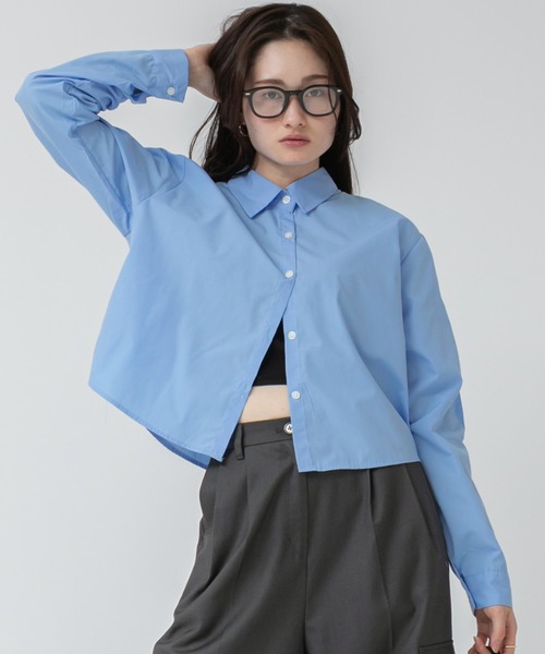 クロップド丈ロングスリーブシャツ / 秋服 ショート丈 長袖 短丈