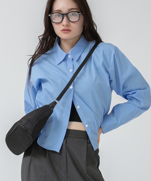 HEILIS(ヘイリス)の「クロップド丈ロングスリーブシャツ / 秋服 冬服 春服 ショート丈 長袖 短丈 レギュラーカラー 韓国 ノームコア ブルー オフホワイト イエロー レイヤード(シャツ/ブラウス・レディース・ブルー/ホワイト/イエロー・FREE)」の21枚目の写真