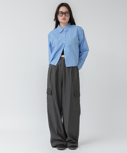 HEILIS(ヘイリス)の「クロップド丈ロングスリーブシャツ / 秋服 冬服 春服 ショート丈 長袖 短丈 レギュラーカラー 韓国 ノームコア ブルー オフホワイト イエロー レイヤード(シャツ/ブラウス・レディース・ブルー/ホワイト/イエロー・FREE)」の22枚目の写真