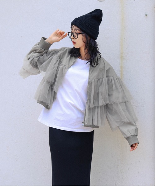 Lajour（ラジュール）の「日本製 ティアードチュールブルゾン（ブルゾン・レディース・グレー/オフホワイト/ブラック・フリー）」の5枚目の写真