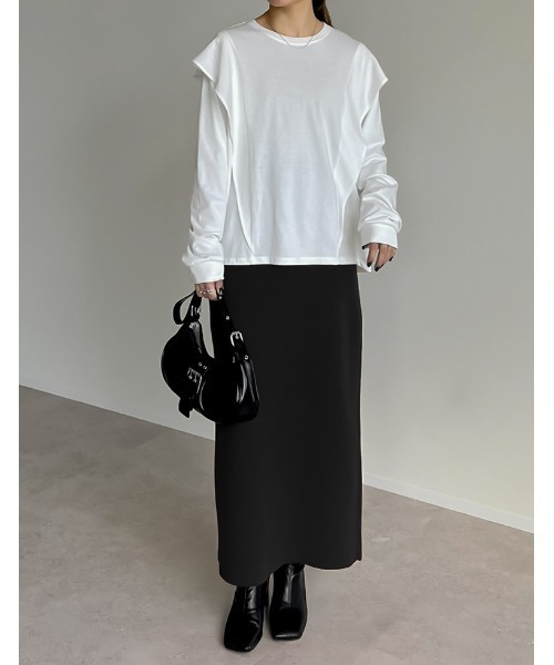 Re:EDIT（リエディ）の「[UVカット][接触冷感]ラッフルショルダーロングスリーブＴシャツ（Tシャツ/カットソー・レディース・ホワイト/ブラック・MEDIUM/LARGE）」の19枚目の写真