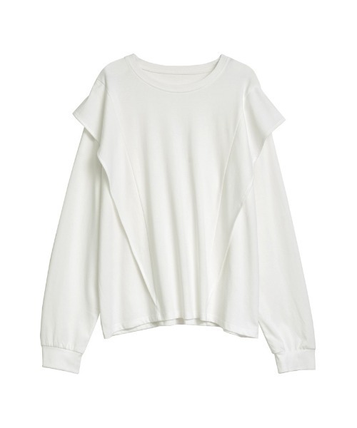 Re:EDIT（リエディ）の「[UVカット][接触冷感]ラッフルショルダーロングスリーブＴシャツ（Tシャツ/カットソー・レディース・ホワイト/ブラック・MEDIUM/LARGE）」の21枚目の写真