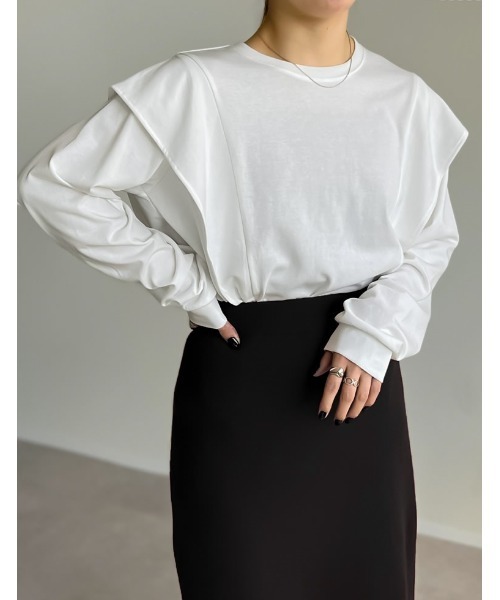 Re:EDIT（リエディ）の「[UVカット][接触冷感]ラッフルショルダーロングスリーブＴシャツ（Tシャツ/カットソー・レディース・ホワイト/ブラック・MEDIUM/LARGE）」の8枚目の写真