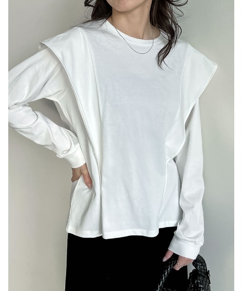 Re:EDIT（リエディ）の「[UVカット][接触冷感]ラッフルショルダーロングスリーブＴシャツ（Tシャツ/カットソー・レディース・ホワイト/ブラック・MEDIUM/LARGE）」の9枚目の写真
