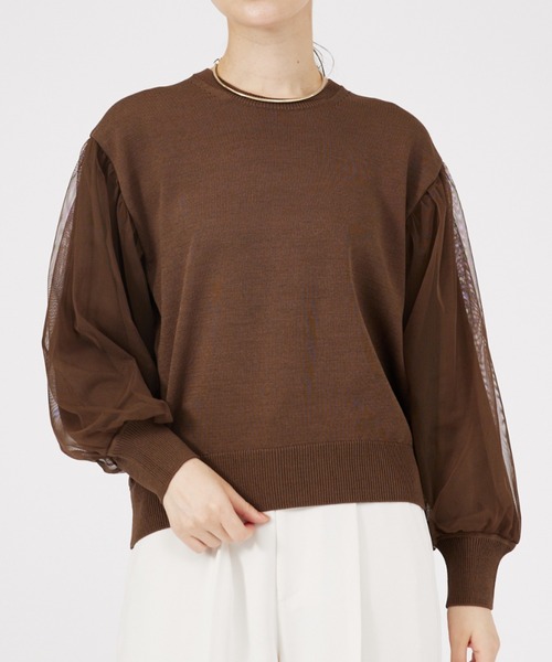 qualite（カリテ）の「チュールコンビニット（ニット/セーター・レディース・アイボリー/ブラウン/ブラック・フリー）」の3枚目の写真