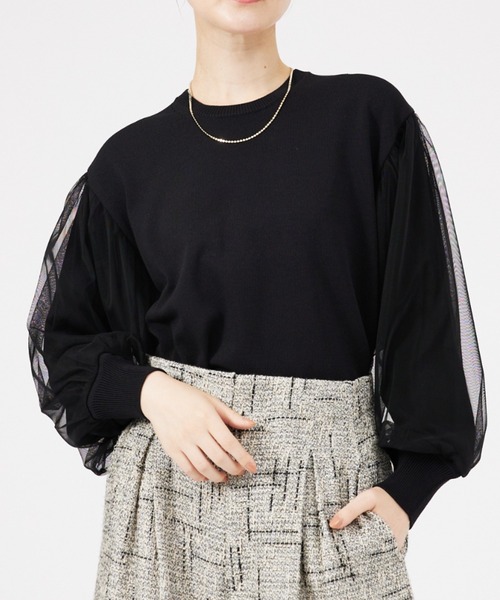 qualite（カリテ）の「チュールコンビニット（ニット/セーター・レディース・アイボリー/ブラウン/ブラック・フリー）」の2枚目の写真