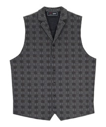 【東京シャツ×gim(R) 】前身カットラペルメンズチェックニットジレ