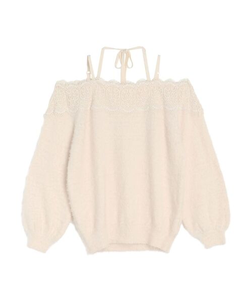 CALNAMUR（カルナムール）の「LACE 2WAY SHAGGY KNIT/レース２WAYシャギーニット（ニット/セーター・レディース・アイボリー/レッド/ブラウン・FREE）」の2枚目の写真