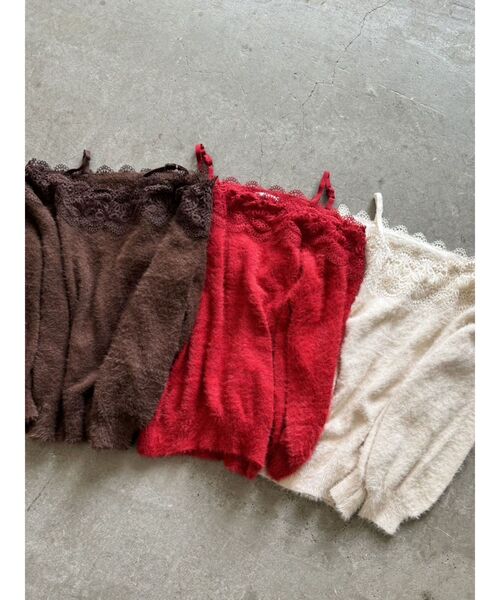 CALNAMUR（カルナムール）の「LACE 2WAY SHAGGY KNIT/レース２WAYシャギーニット（ニット/セーター・レディース・アイボリー/レッド/ブラウン・FREE）」の4枚目の写真