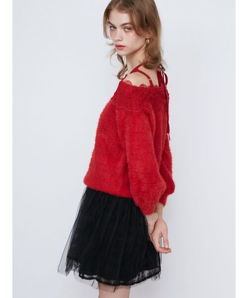 CALNAMUR（カルナムール）の「LACE 2WAY SHAGGY KNIT/レース２WAYシャギーニット（ニット/セーター・レディース・アイボリー/レッド/ブラウン・FREE）」の6枚目の写真