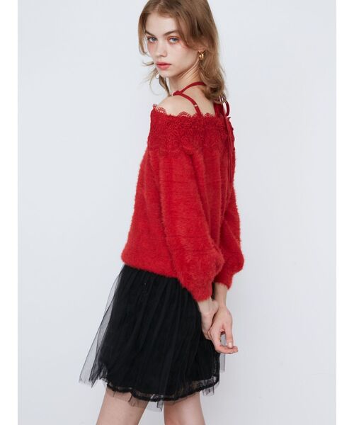 CALNAMUR（カルナムール）の「LACE 2WAY SHAGGY KNIT/レース２WAYシャギーニット（ニット/セーター・レディース・アイボリー/レッド/ブラウン・FREE）」の8枚目の写真