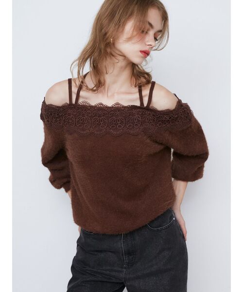 CALNAMUR（カルナムール）の「LACE 2WAY SHAGGY KNIT/レース２WAYシャギーニット（ニット/セーター・レディース・アイボリー/レッド/ブラウン・FREE）」の9枚目の写真