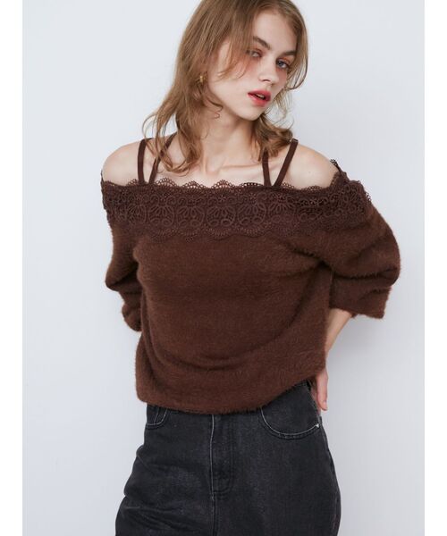 CALNAMUR（カルナムール）の「LACE 2WAY SHAGGY KNIT/レース２WAYシャギーニット（ニット/セーター・レディース・アイボリー/レッド/ブラウン・FREE）」の11枚目の写真