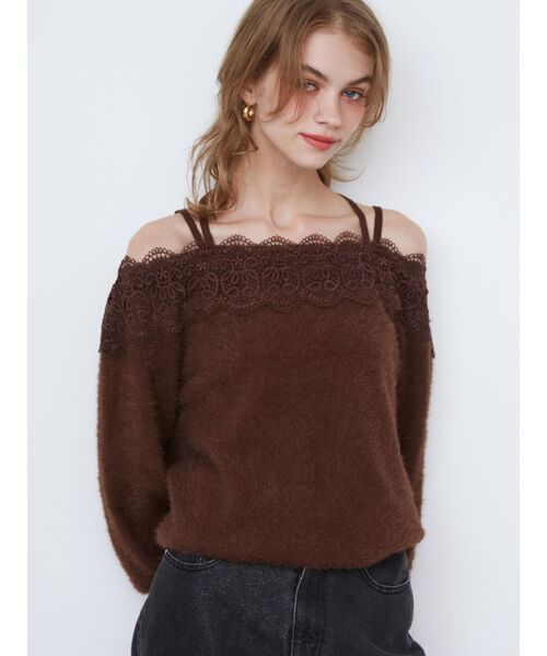CALNAMUR（カルナムール）の「LACE 2WAY SHAGGY KNIT/レース２WAYシャギーニット（ニット/セーター・レディース・アイボリー/レッド/ブラウン・FREE）」の13枚目の写真