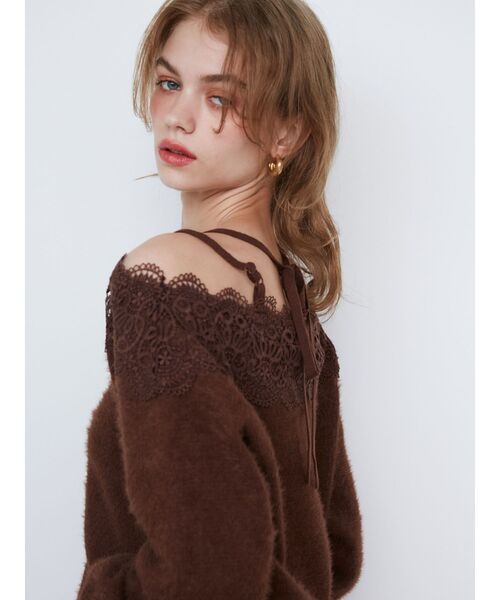 CALNAMUR（カルナムール）の「LACE 2WAY SHAGGY KNIT/レース２WAYシャギーニット（ニット/セーター・レディース・アイボリー/レッド/ブラウン・FREE）」の14枚目の写真