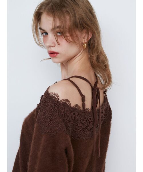 CALNAMUR（カルナムール）の「LACE 2WAY SHAGGY KNIT/レース２WAYシャギーニット（ニット/セーター・レディース・アイボリー/レッド/ブラウン・FREE）」の15枚目の写真