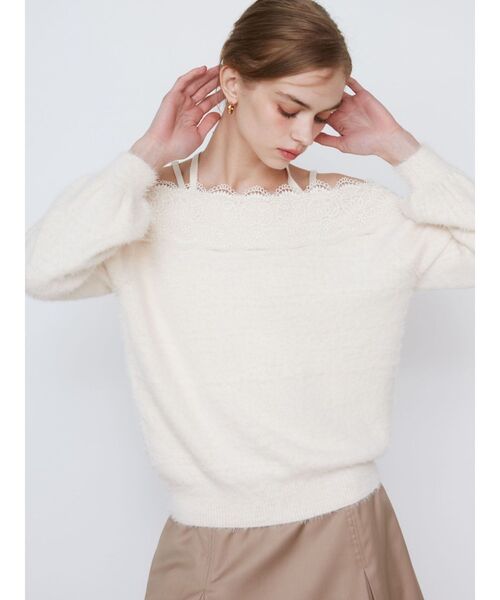 CALNAMUR（カルナムール）の「LACE 2WAY SHAGGY KNIT/レース２WAYシャギーニット（ニット/セーター・レディース・アイボリー/レッド/ブラウン・FREE）」の17枚目の写真