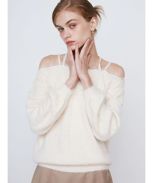 CALNAMUR（カルナムール）の「LACE 2WAY SHAGGY KNIT/レース２WAYシャギーニット（ニット/セーター・レディース・アイボリー/レッド/ブラウン・FREE）」の18枚目の写真