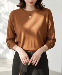 オンオフ着回せるきれいめニット クルーネックニット 長袖 ヤク風ニット ニット トップス オフィスカジュアル ジャケット合わせ 春服 秋服 冬服