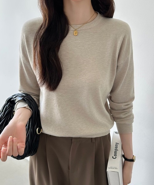 COCOMOMO（ココモモ）の「オンオフ着回せるきれいめニット クルーネックニット 長袖 ヤク風ニット ニット トップス オフィスカジュアル ジャケット合わせ 春服 秋服 冬服（ニット/セーター・レディース・ピンク/レッド/ホワイト/イエロー系/ネイビー/ベージュ/ライトブラウン/ブラック/テラコッタ/グリーン/グレー/ブラウン/パープル・FREE）」の22枚目の写真