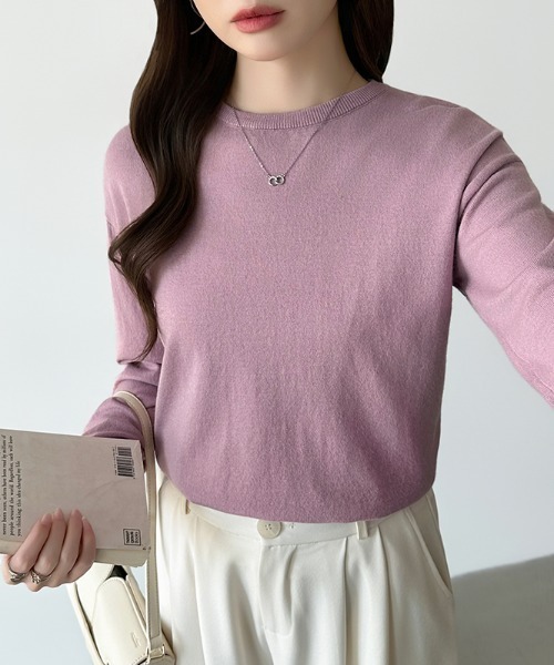 COCOMOMO（ココモモ）の「オンオフ着回せるきれいめニット クルーネックニット 長袖 ヤク風ニット ニット トップス オフィスカジュアル ジャケット合わせ 春服 秋服 冬服（ニット/セーター・レディース・ピンク/レッド/ホワイト/イエロー系/ネイビー/ベージュ/ライトブラウン/ブラック/テラコッタ/グリーン/グレー/ブラウン/パープル・FREE）」の17枚目の写真