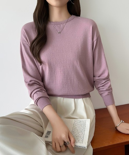 COCOMOMO（ココモモ）の「オンオフ着回せるきれいめニット クルーネックニット 長袖 ヤク風ニット ニット トップス オフィスカジュアル ジャケット合わせ 春服 秋服 冬服（ニット/セーター・レディース・ピンク/レッド/ホワイト/イエロー系/ネイビー/ベージュ/ライトブラウン/ブラック/テラコッタ/グリーン/グレー/ブラウン/パープル・FREE）」の19枚目の写真