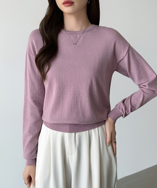 COCOMOMO（ココモモ）の「オンオフ着回せるきれいめニット クルーネックニット 長袖 ヤク風ニット ニット トップス オフィスカジュアル ジャケット合わせ 春服 秋服 冬服（ニット/セーター・レディース・ピンク/レッド/ホワイト/イエロー系/ネイビー/ベージュ/ライトブラウン/ブラック/テラコッタ/グリーン/グレー/ブラウン/パープル・FREE）」の20枚目の写真