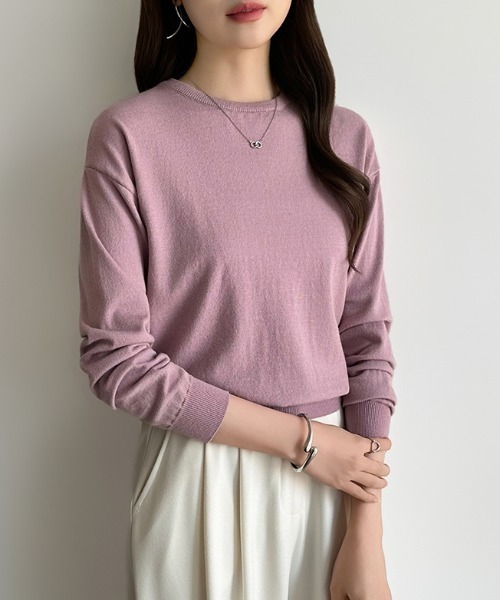 COCOMOMO（ココモモ）の「オンオフ着回せるきれいめニット クルーネックニット 長袖 ヤク風ニット ニット トップス オフィスカジュアル ジャケット合わせ 春服 秋服 冬服（ニット/セーター・レディース・ピンク/レッド/ホワイト/イエロー系/ネイビー/ベージュ/ライトブラウン/ブラック/テラコッタ/グリーン/グレー/ブラウン/パープル・FREE）」の16枚目の写真